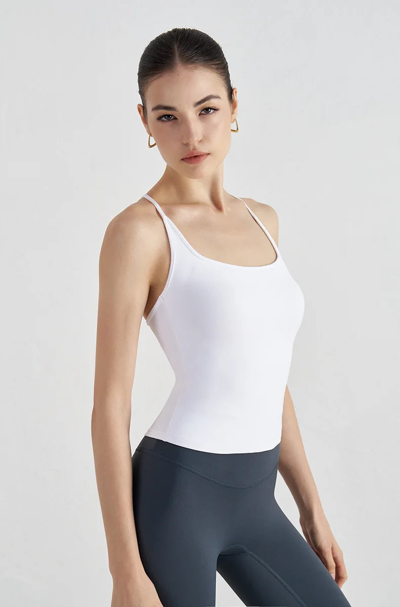 High Support Sports Bra with Fixed Cups - Breathable Nylon Fitness Top