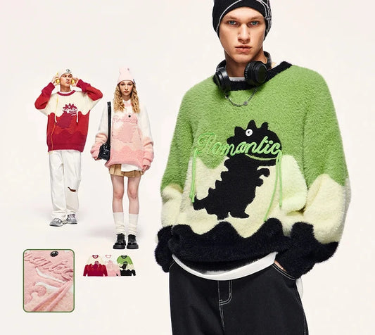 Unisex Cute Cartoon Embroidery Pullover Sweater