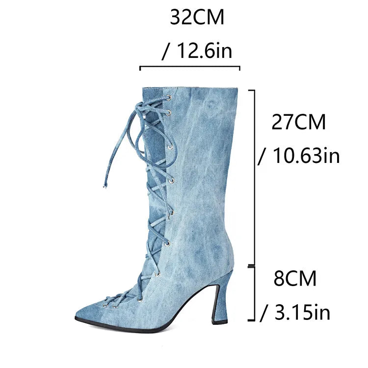 Women's Denim Blue 8cm Short Heel Ankle Boots