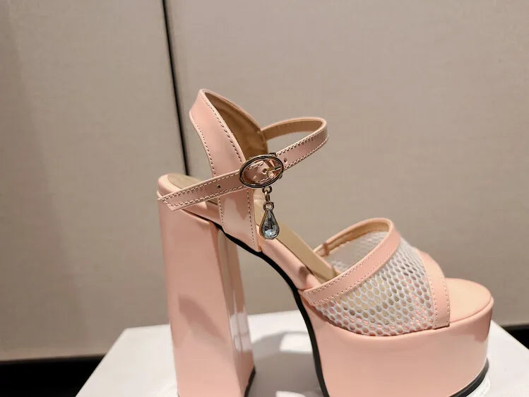Women's Butterfly Rhinestone Thick Heel Sandals - Open Toe Party Shoes