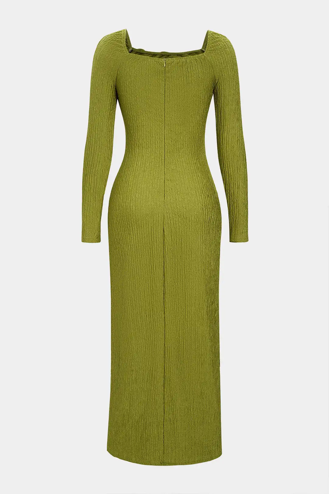 Women's Zipper Square Neck Twist Knot Long Sleeve Dress