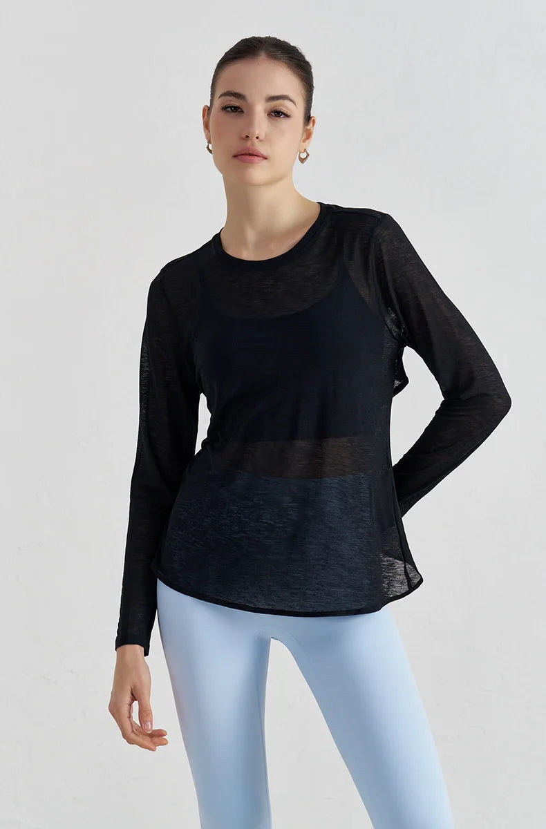 Tear Drop Back Running Top - Long Sleeve Quick Dry Breathable Yoga Shirt