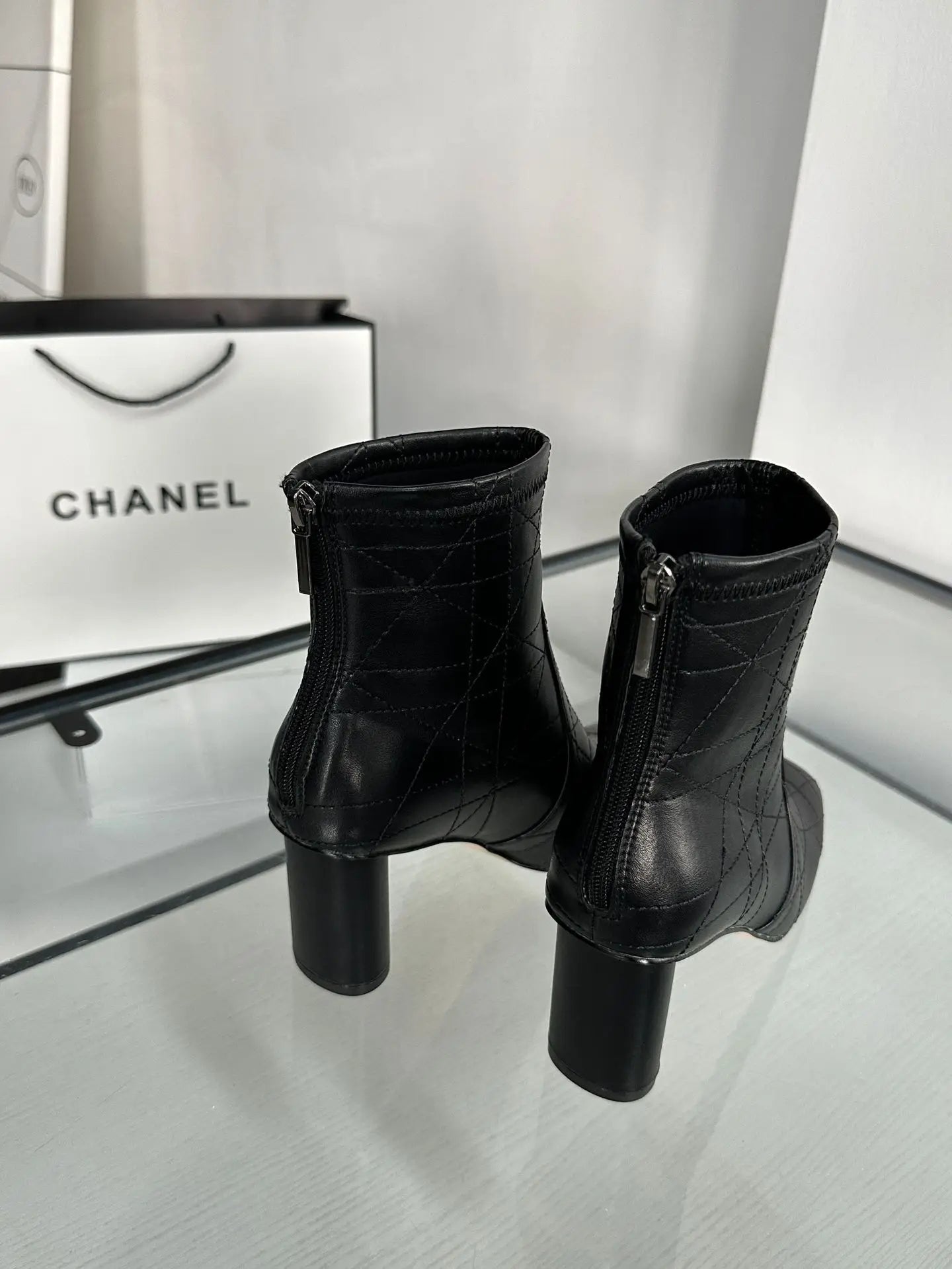 Retro Checkered Ankle Boots - Round Heel with Back Zipper