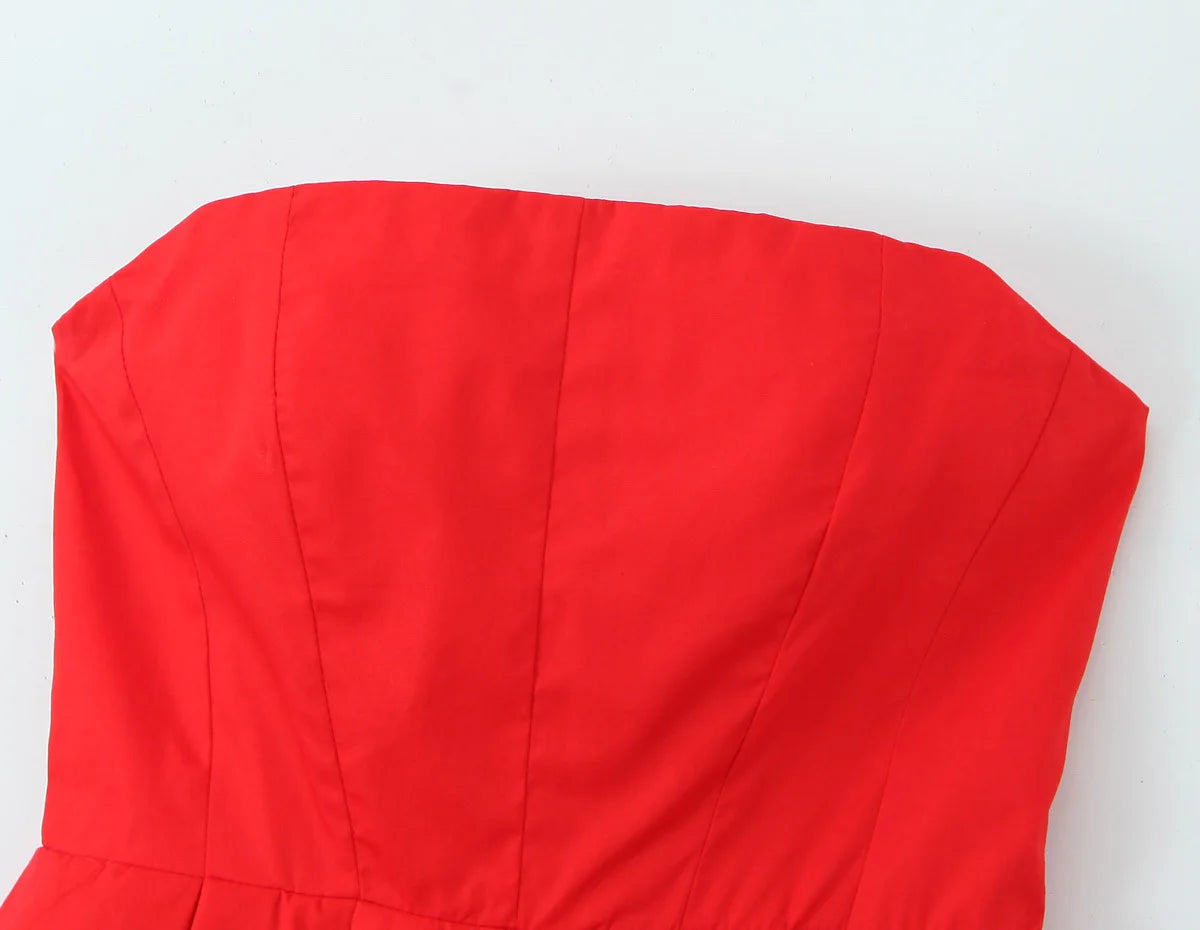 Pleated Hem Red Strapless Mini Dress - Elegant Party & Birthday Dress