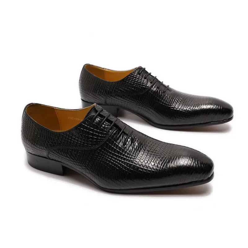 Men's Genuine Leather Oxford Shoes - Snake Pattern Print