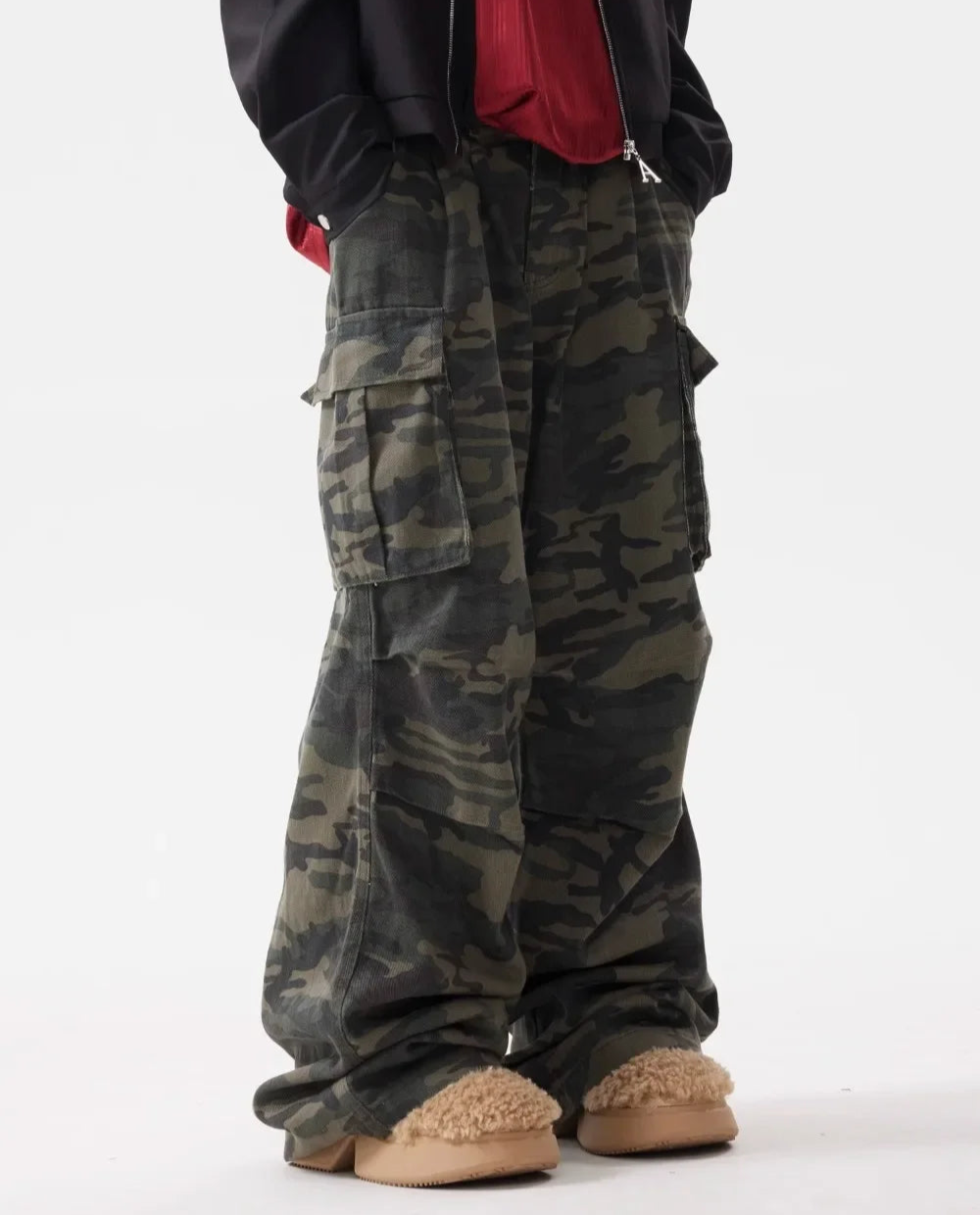 Men's Vintage Multi-pocket Pleated Camouflage Overalls Camo Colossus Baggy Pants