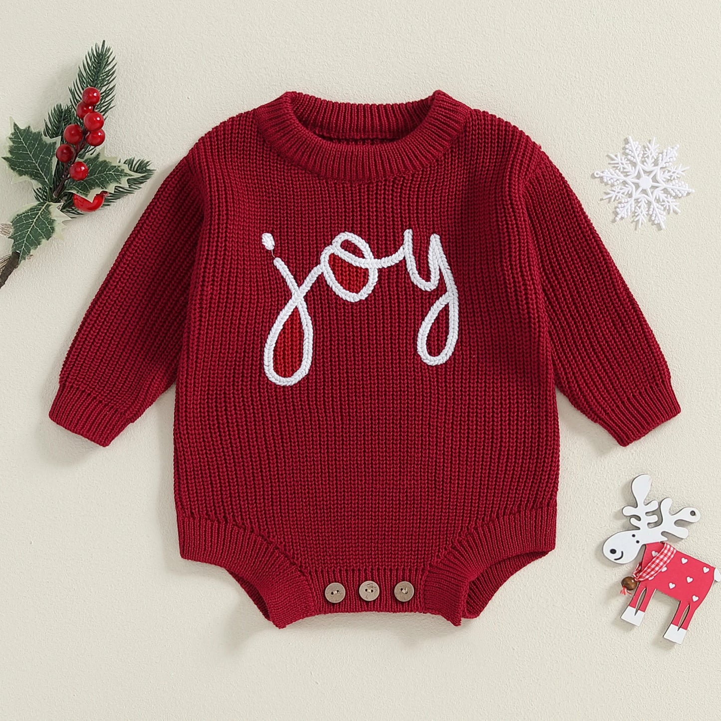 0-18M Baby Boys Girls Christmas Knit Romper Sweater Letter Embroidery Long Sleeve Crew Neck Bubble Jumpsuit