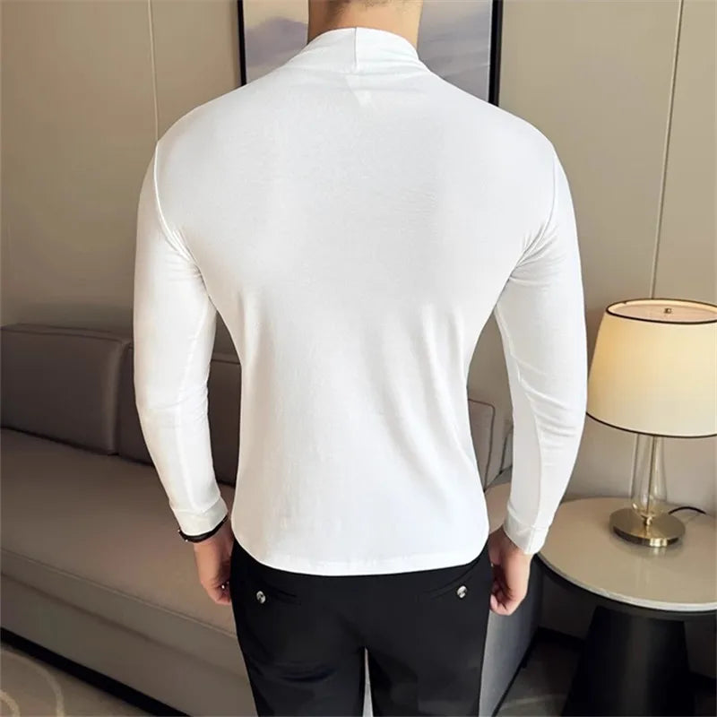 Men's Mock Neck Long Sleeve Elastic 95% Cotton