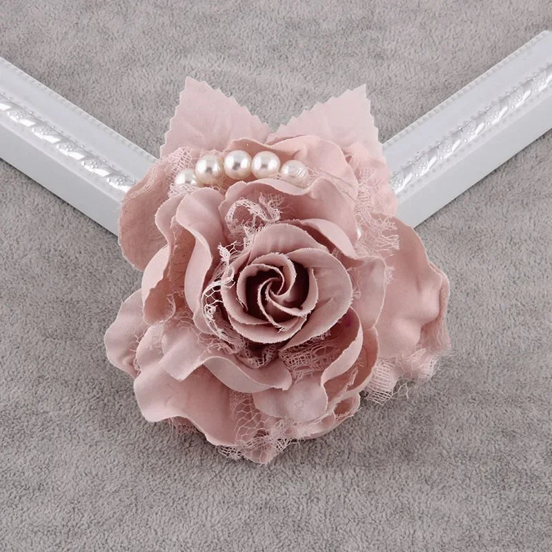 Fabric Lace Rose Flower Brooch - Pearl Corsage Pin for Women