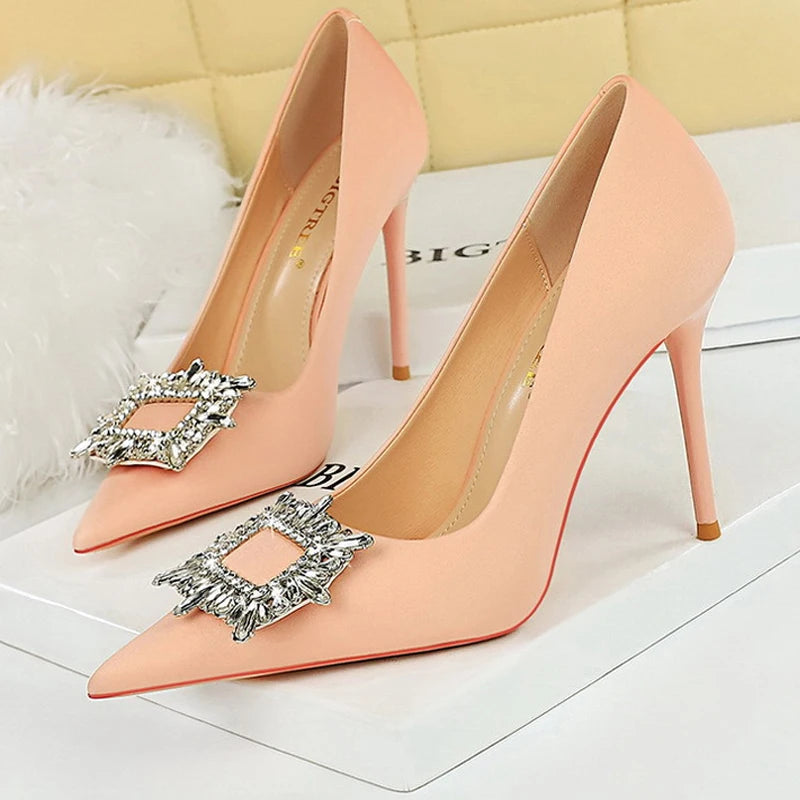 Women's Metal Rhinestone High Heels Silks Satins  Stilettos