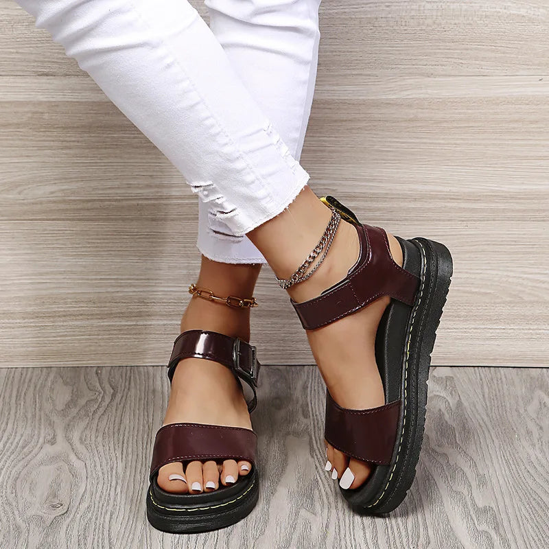 Women's Ankle Strap PU Thick-soled Soft Buckle Sandals