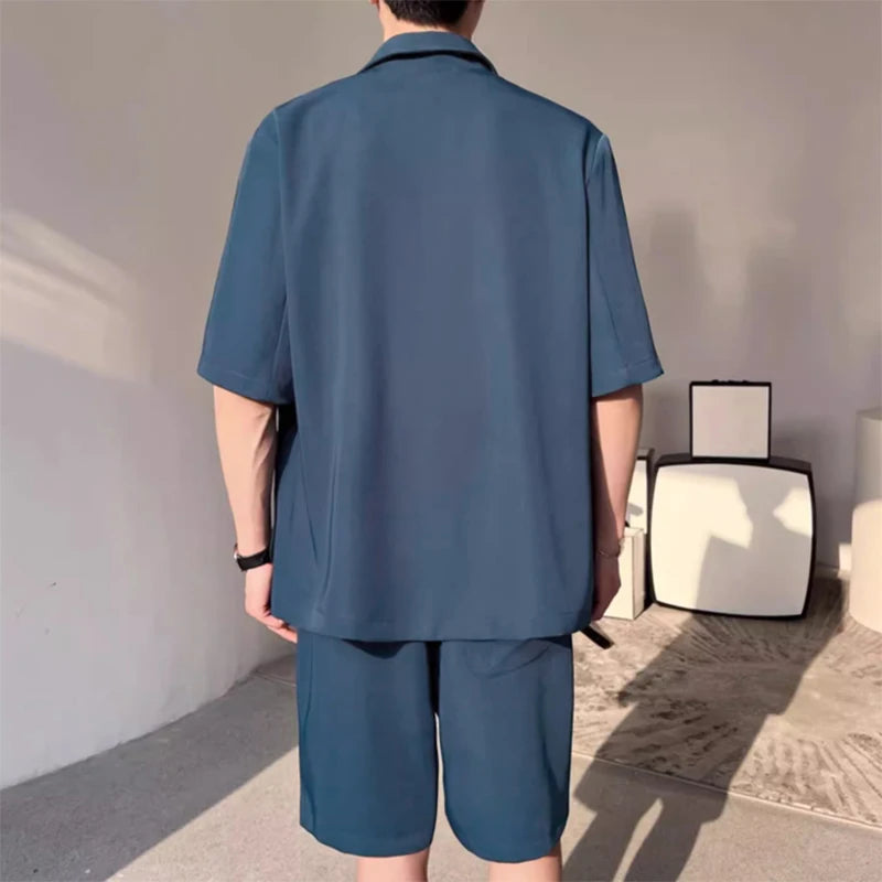 Men's Lapel Short Sleeve Blazer & Shorts Two Pieces Set Suit