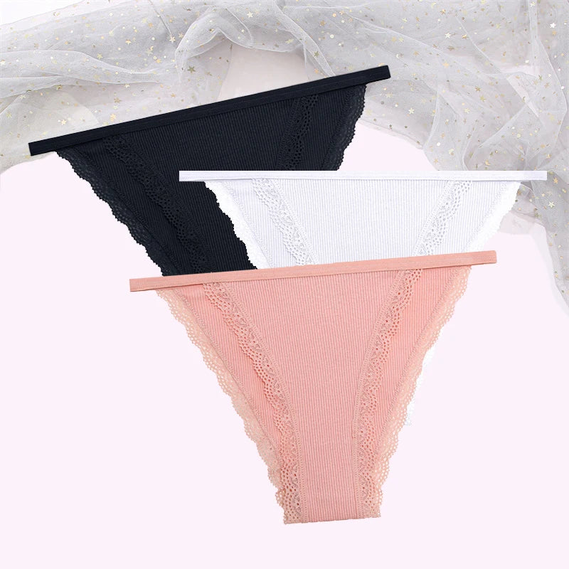 Women's Cotton Lace Briefs 3-Piece Set - Comfortable Underwear