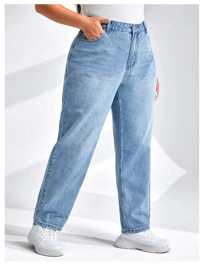 Women Plus Size Harem Light Blue High Waist Stretchy Full Length Slim Fitting Tapered Jeans