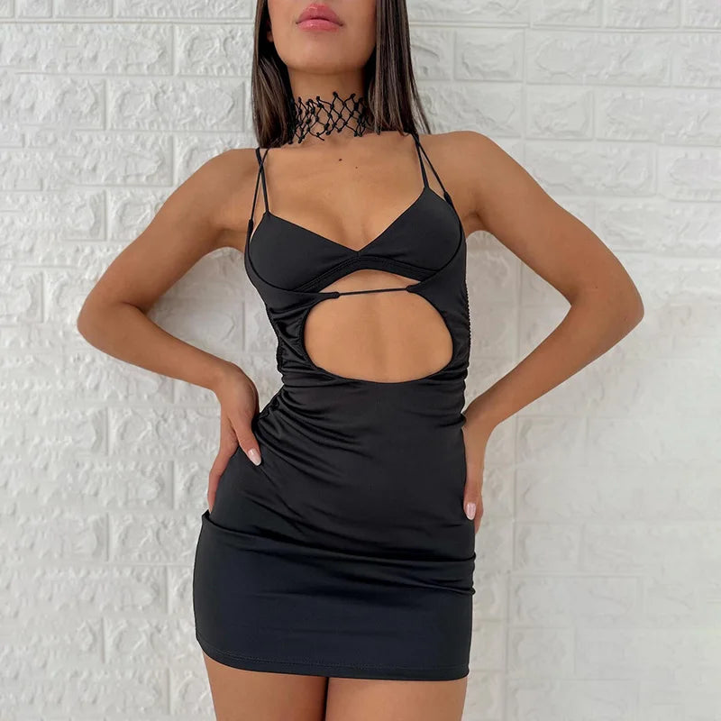 Women's Sleeveless Cut Out Bandage Mini Dress Outfits - Straps Dress 2 Piece Sets