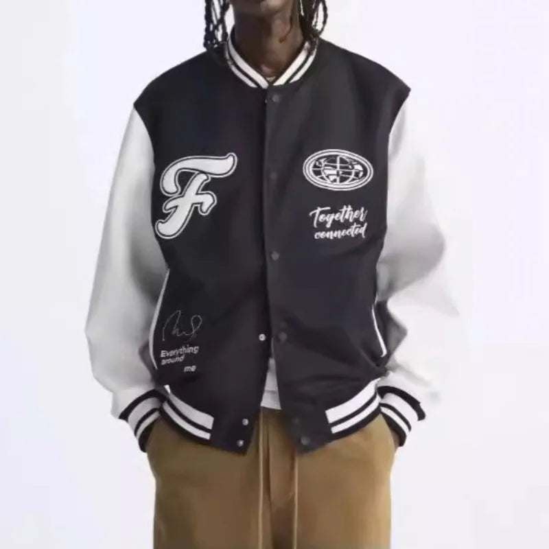 Men's Bomber Jacket - Embroidered Patchwork Baseball Style