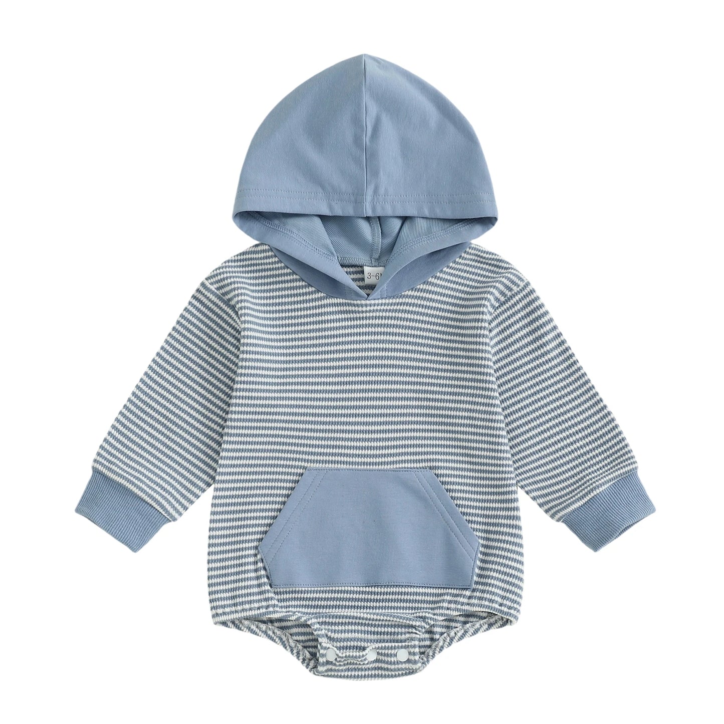 Newborn Baby Boys Fall Romper - Long Sleeve Hooded Stripe Bodysuit with Front Pocket (0-18M)