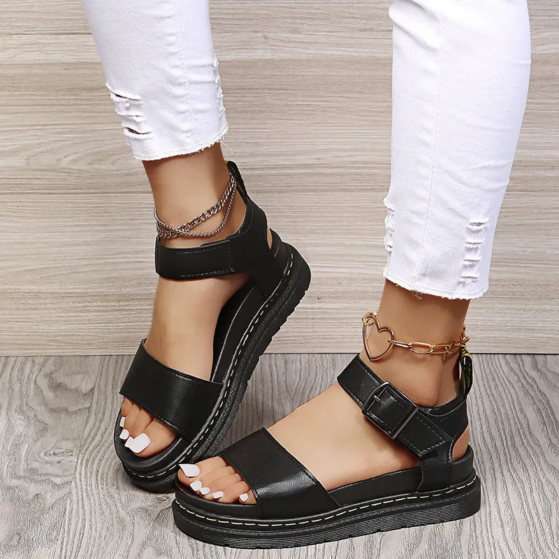 Women's Ankle Strap PU Thick-soled Soft Buckle Sandals