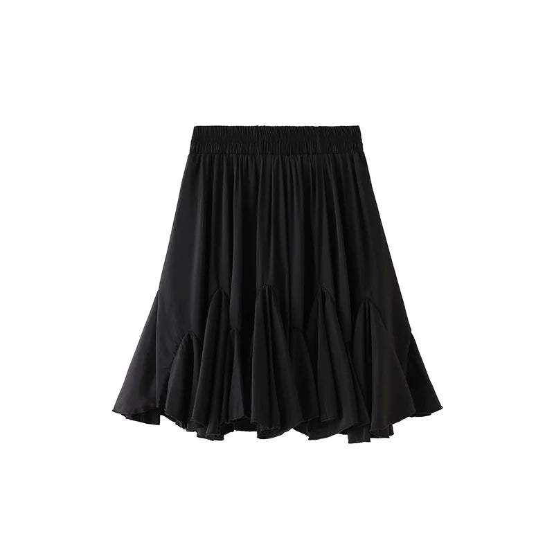 Women's Ruffled Irregular Hem Splice Mini Folds Chiffon A-Line Skirt