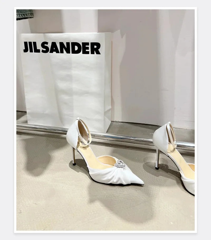 Women's Rhinestone Bowknot Satin Pointed Heel Sandals - Bridesmaid Party Shoes