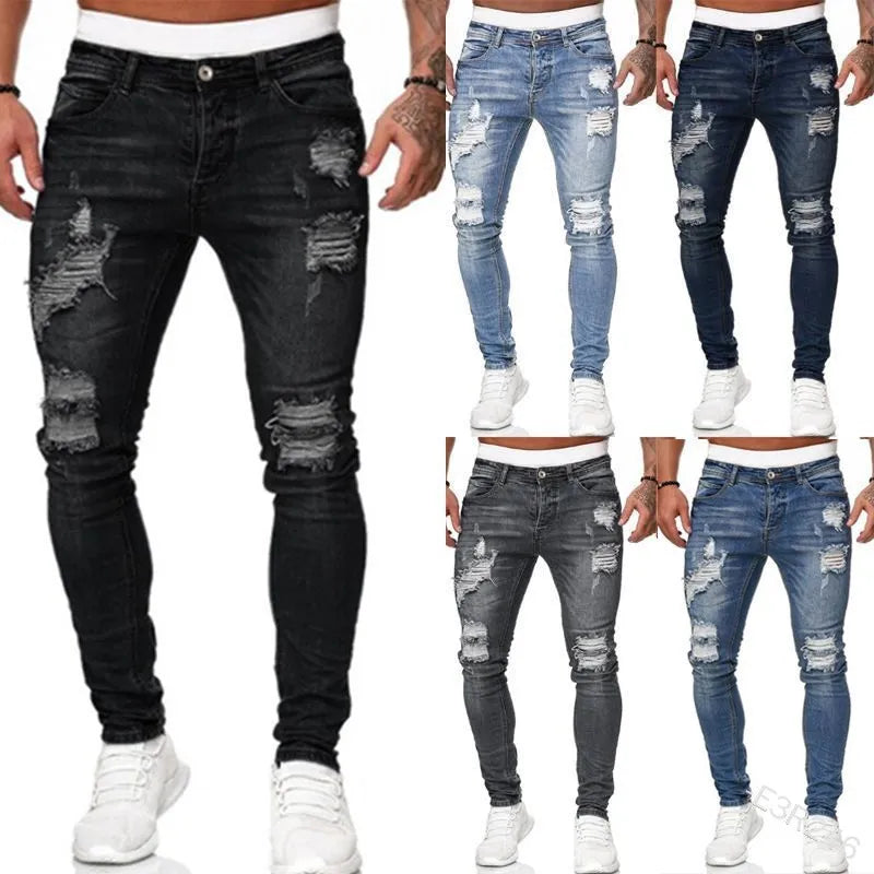 Men's Ripped Stretch Skinny Distressed Jeans