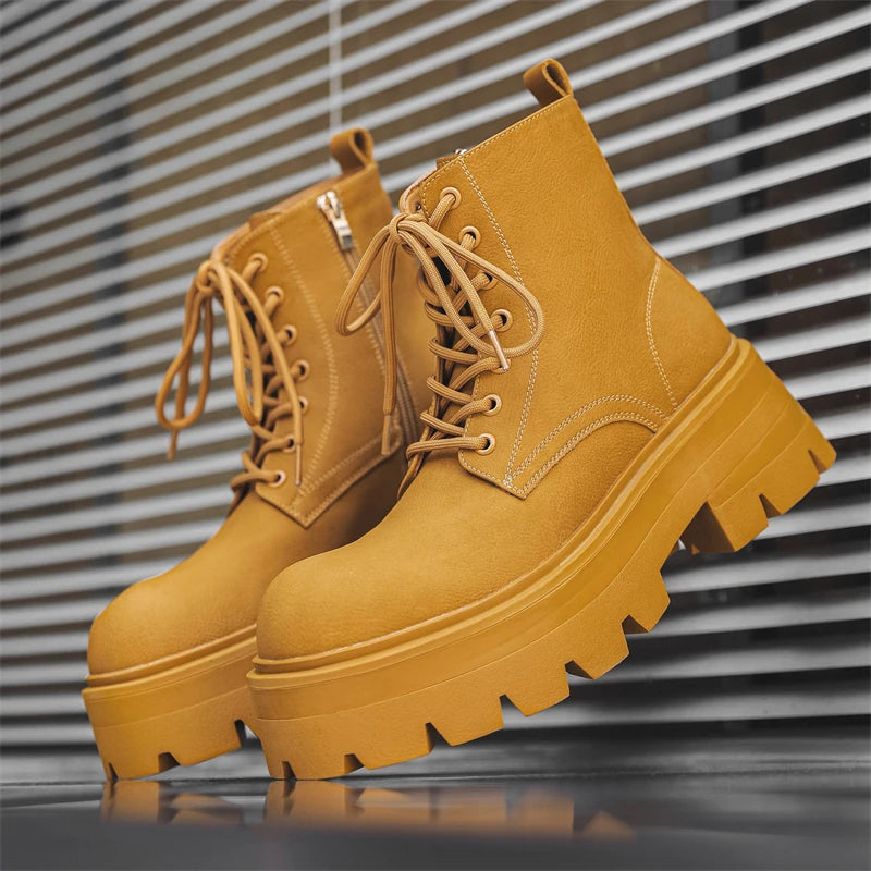 Men’s Platform Lace Up Plush Chunky High Top Ankle Boots