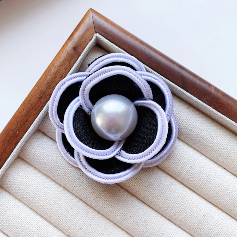 Handmade Fabric Camellia Flower Brooch - Pearl Wedding Corsage
