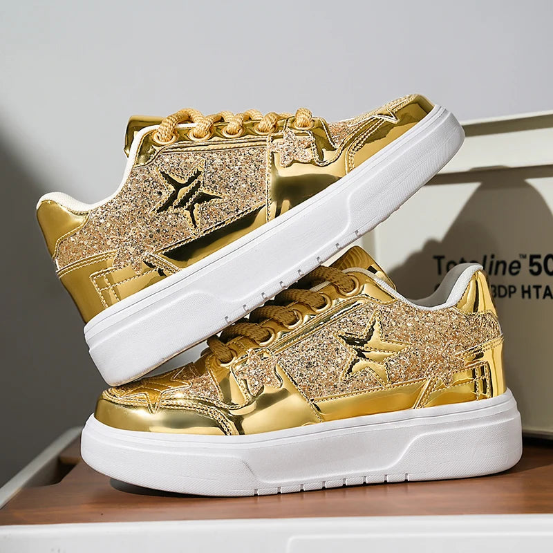 Men's Platform Star Sneakers - Sparkle Tennis Running Trainers