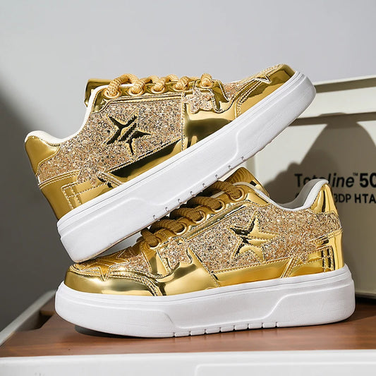 Men's Platform Star Sneakers - Sparkle Tennis Running Trainers
