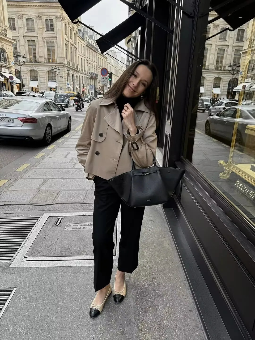 Cropped Trench Coat - Double Breasted Vintage Short Jacket