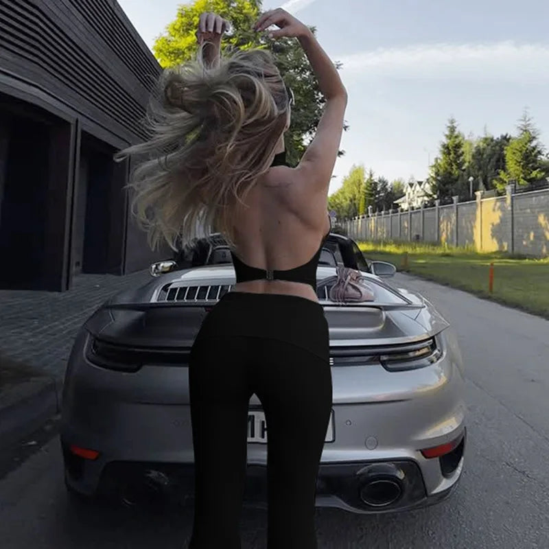 Women's Sleeveless Top & Flare Pant Two-Piece Set - Matching Outfit