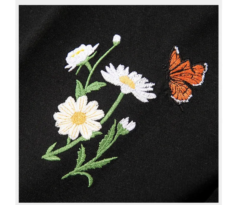 Men's Guochao short-sleeved Butterfly Embroidery Round Neck Cotton T-Shirt