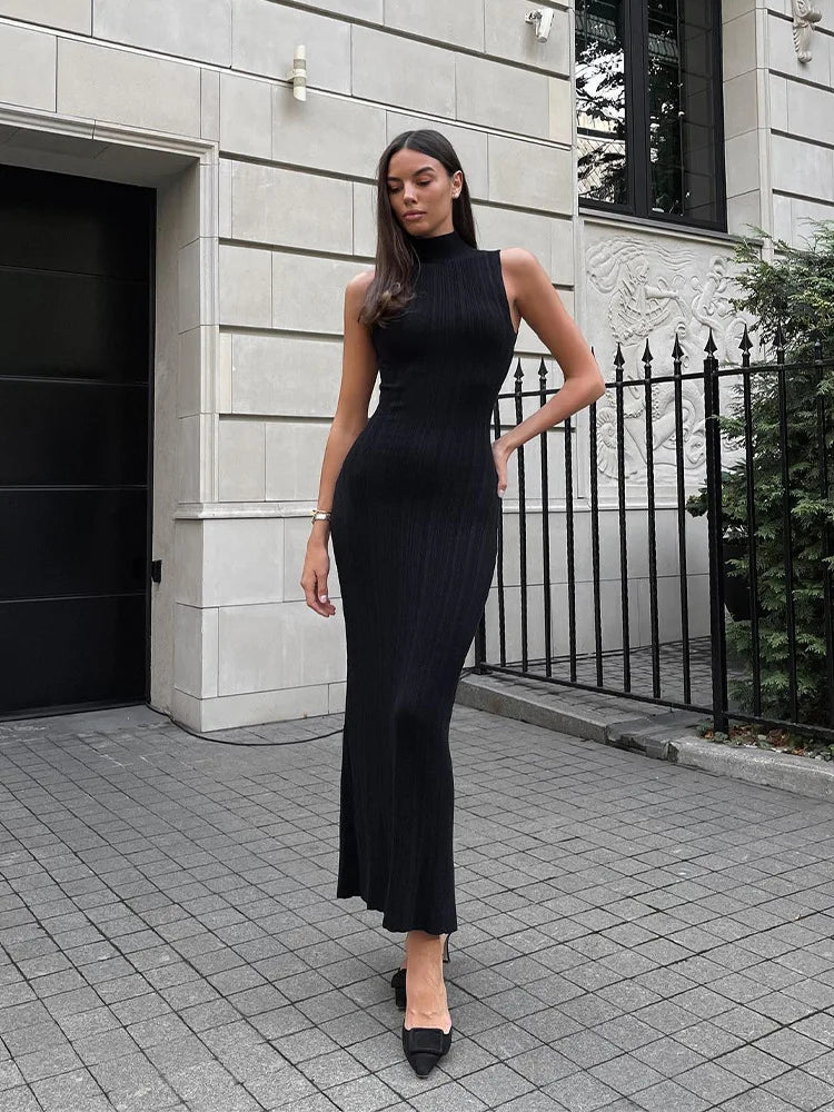 Women's Elegant Sleeveless Textured Knit Maxi Tank  Bodycon Dress