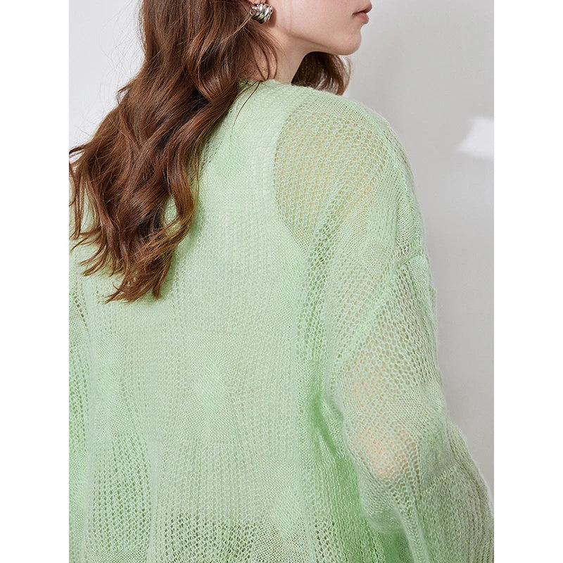 Women's Knitted Thin Hairy Soft Glutinous Green Grass Pullover Sweater