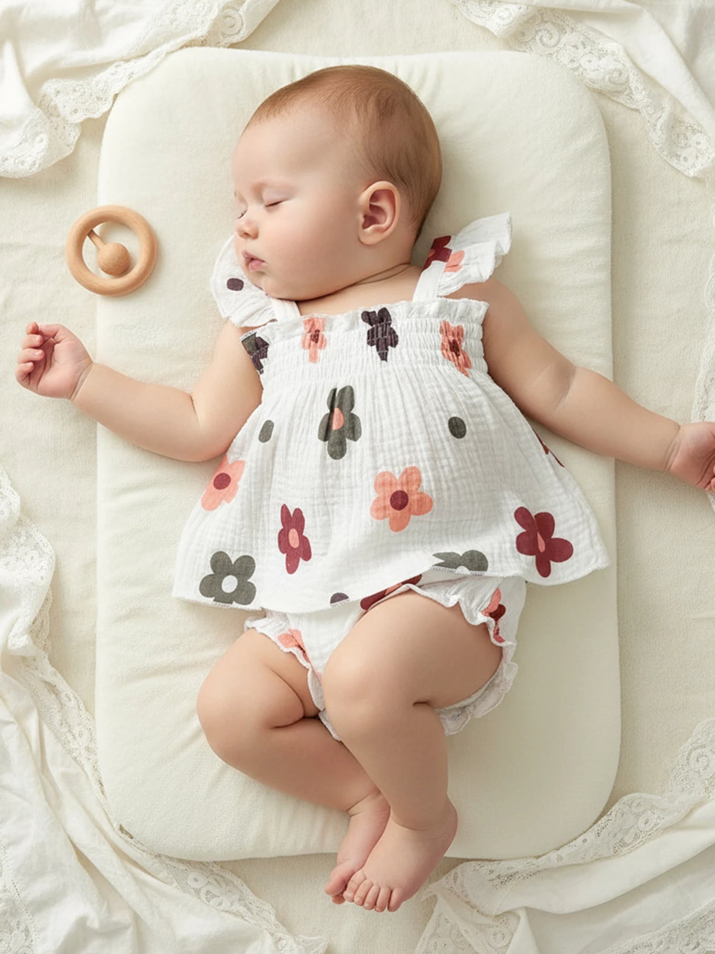 Baby Girls Floral Outfit Set - Sleeveless Top & Bloomers Shorts (0-24M)