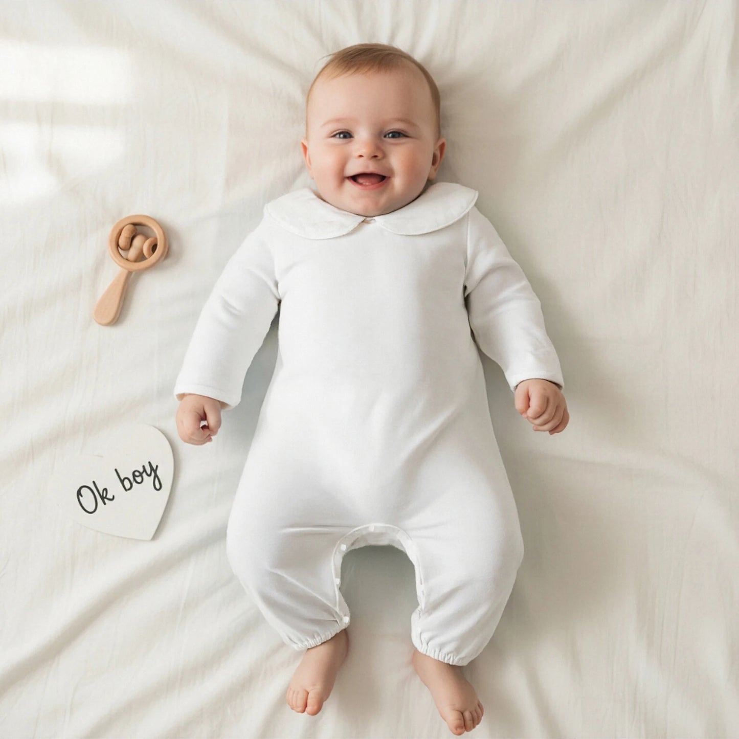 Baby Girls Boys Autumn Winter Long Sleeve Doll Collar Snap Closure Romper Jumpsuit