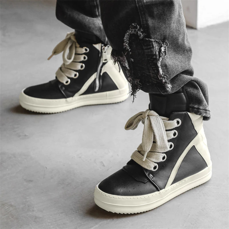 Men's High-Top Leather Sneakers - Casual Sports Ankle Boots