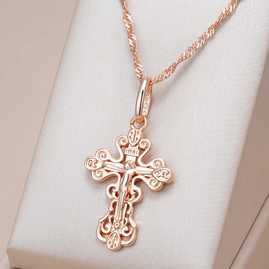 Women 585 Rose Gold Colour Cross Pendant Necklace