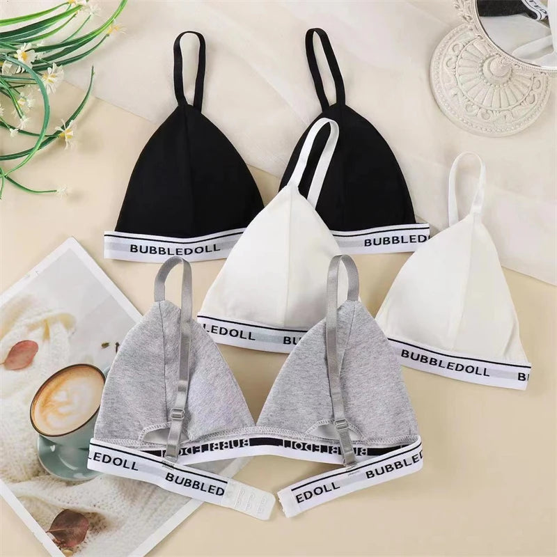 Women's Cotton Triangle Cups Bra Deep V Padded Brassiere Underwear Letter Push Up Lingerie Bra