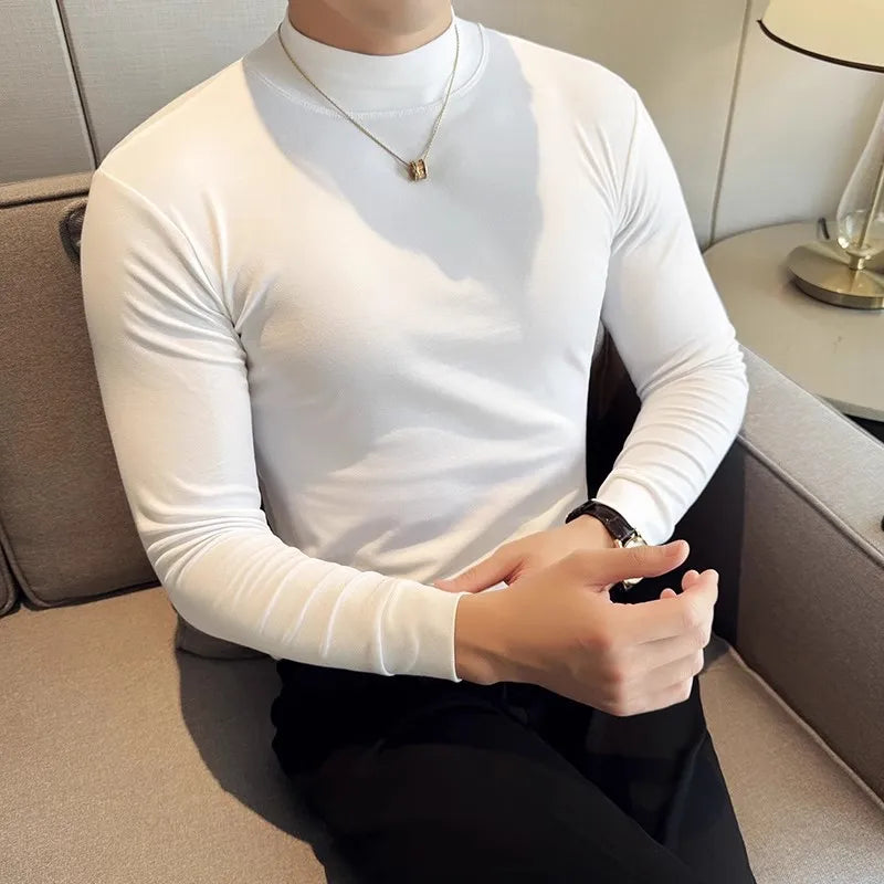 Men's Mock Neck Long Sleeve Elastic 95% Cotton