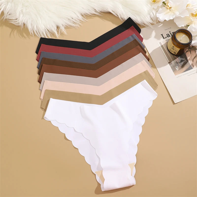 Women's 5Pcs Ice Silk Ruffles Underwear V Waist Panties Seamless Low-Waist Briefs  Comfortable Lingerie