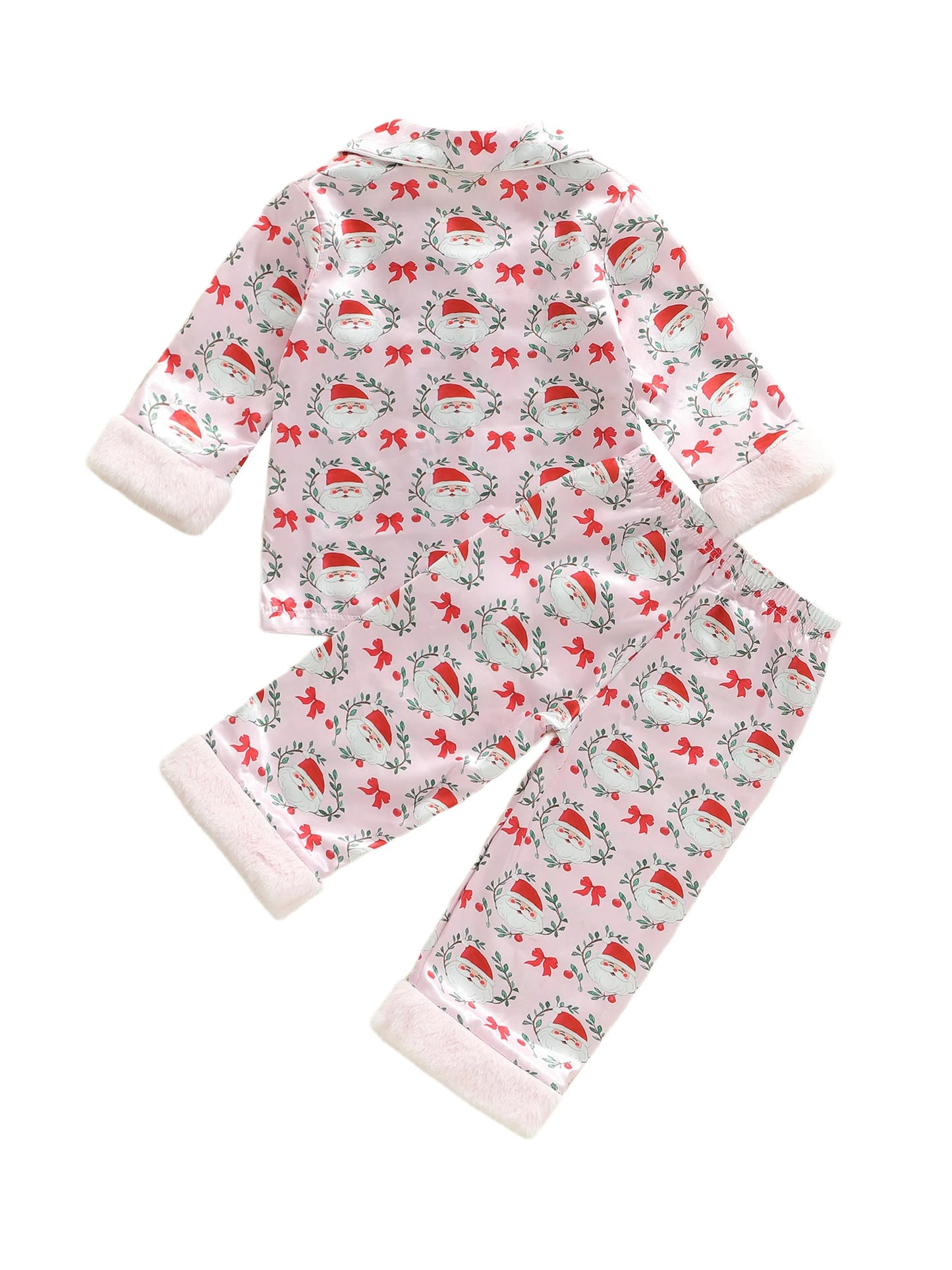 Toddler Girls Christmas Pajamas Set - Santa Claus Bow Print Long Sleeve Top & Pants 1-5Y