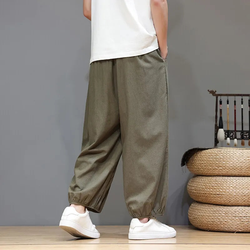 Men's Summer Wide Leg Pants Casual  Breathable Loose Ankle Length  Harem Trousers