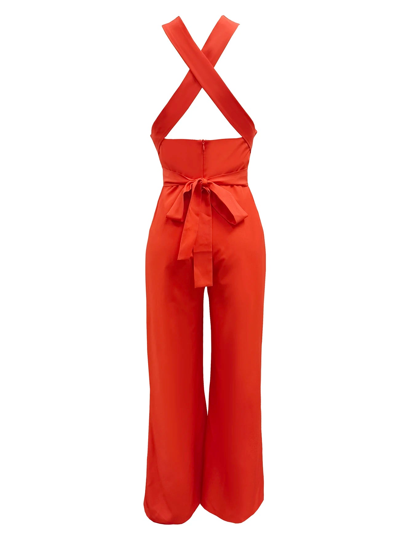 Women's Halter Sleeveless Criss Cross Waist Wide Leg Long Jumpsuit