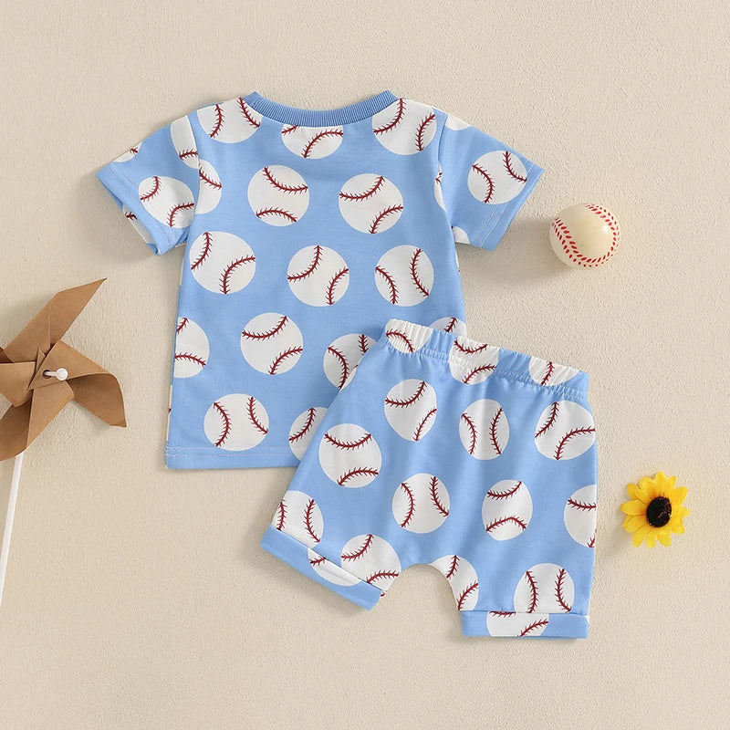 Toddler Baby Boys' Baseball Outfit Set - Short Sleeve T-Shirt & Elastic Waist Shorts 2pcs