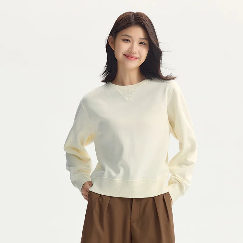 Women's Basic Round Neck Sweatshirt - Loose Fit Minimalist Pullover