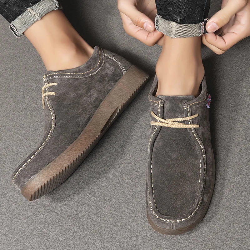 Men's Suede Leather Casual Shoes - Lace-Up Business Dress Sneakers
