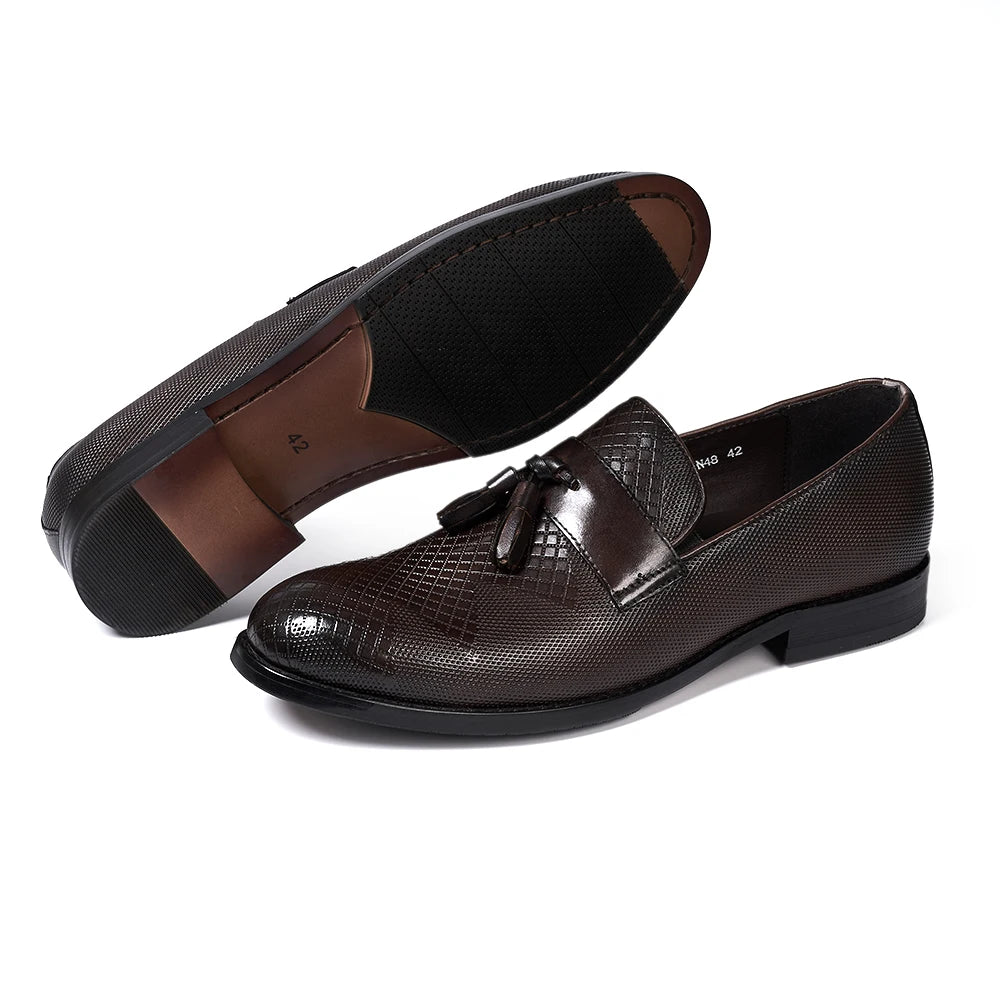 Men's Tassel Genuine Leather Slip on Daily Casual  Handmade Office Wedding Loafer Shoes