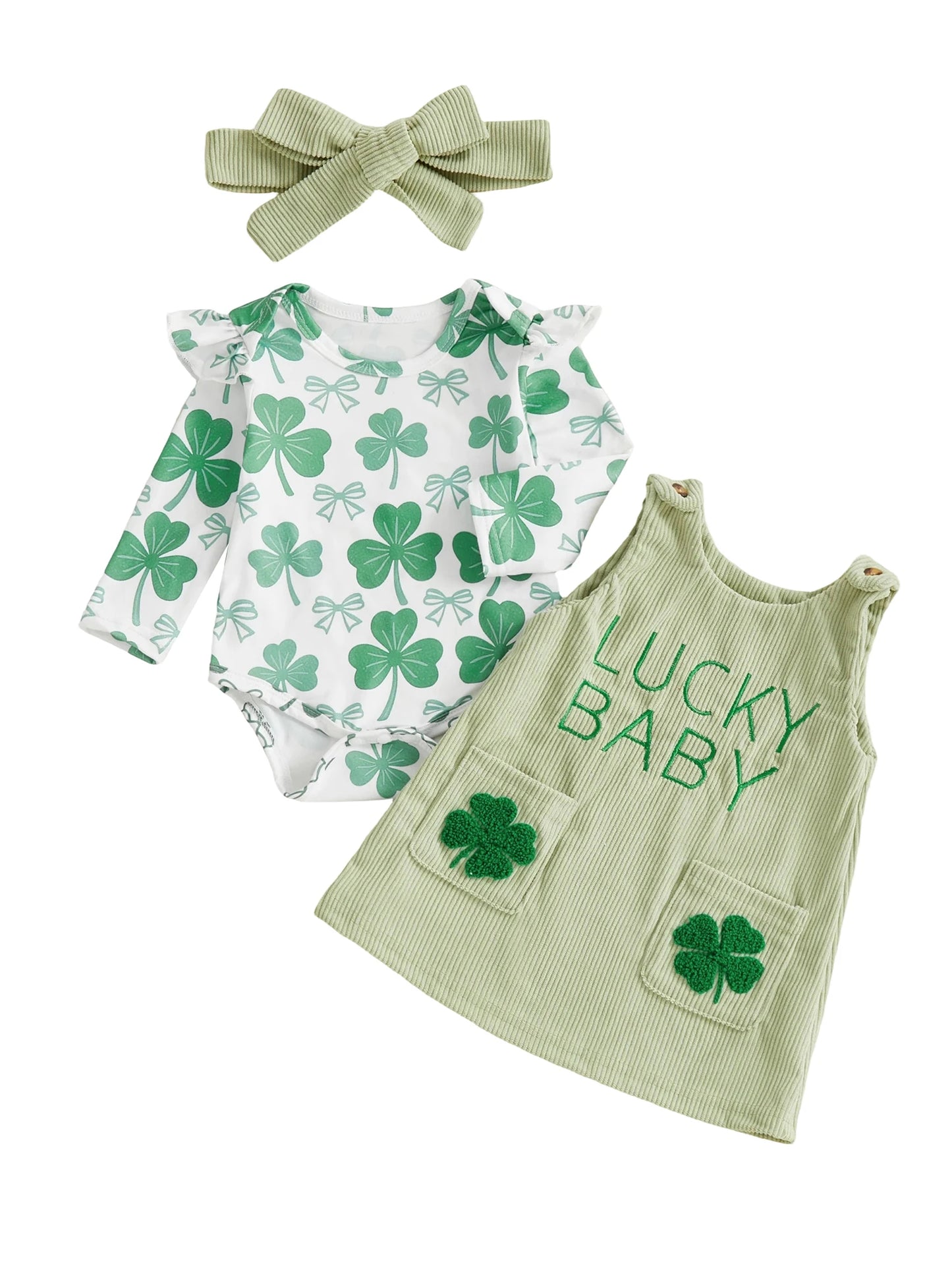 Baby Girls' Shamrock Print Romper Dress & Headband Set