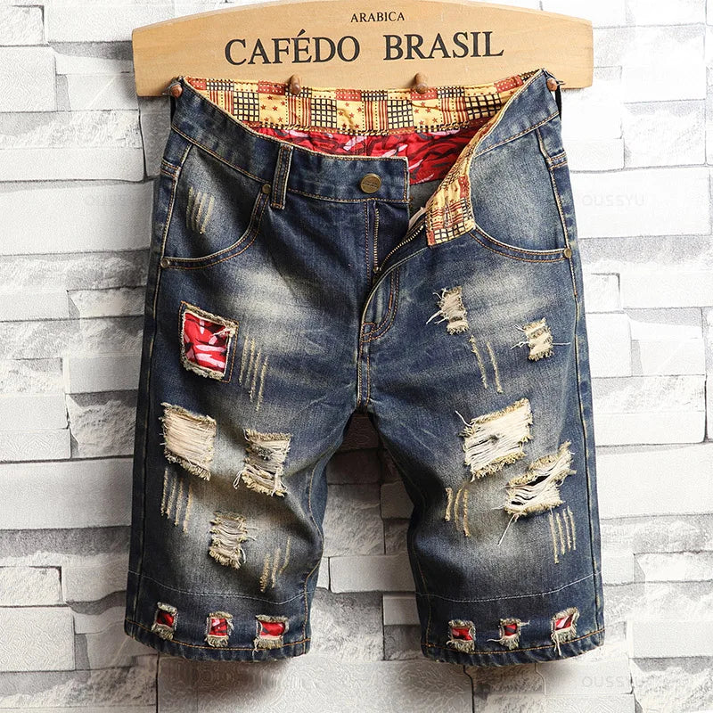 Men's Ripped Hole Denim Shorts